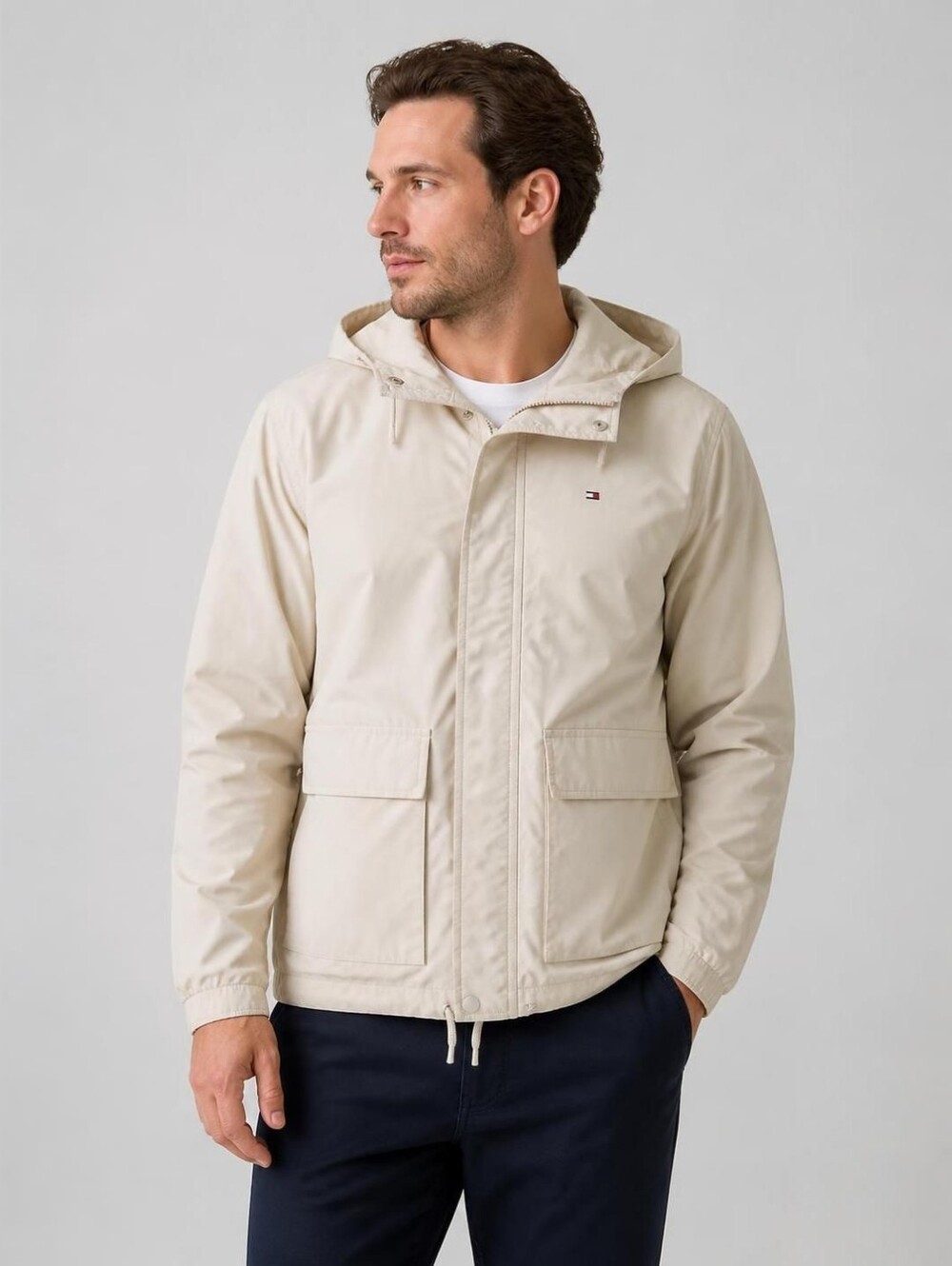 Tommy Hilfiger Medium The Packable Men’s Cream Hooded Windbreaker Jacket